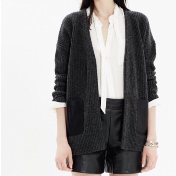 Madewell Merino Wool Cardigan Leather 